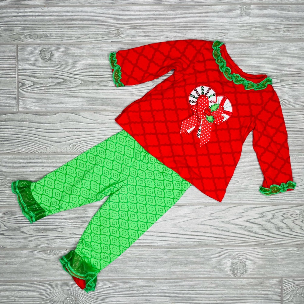 Girls Magical Season 2 Pc Candy Cane Christmas Shirt And Leggings Outfit Sz 12m